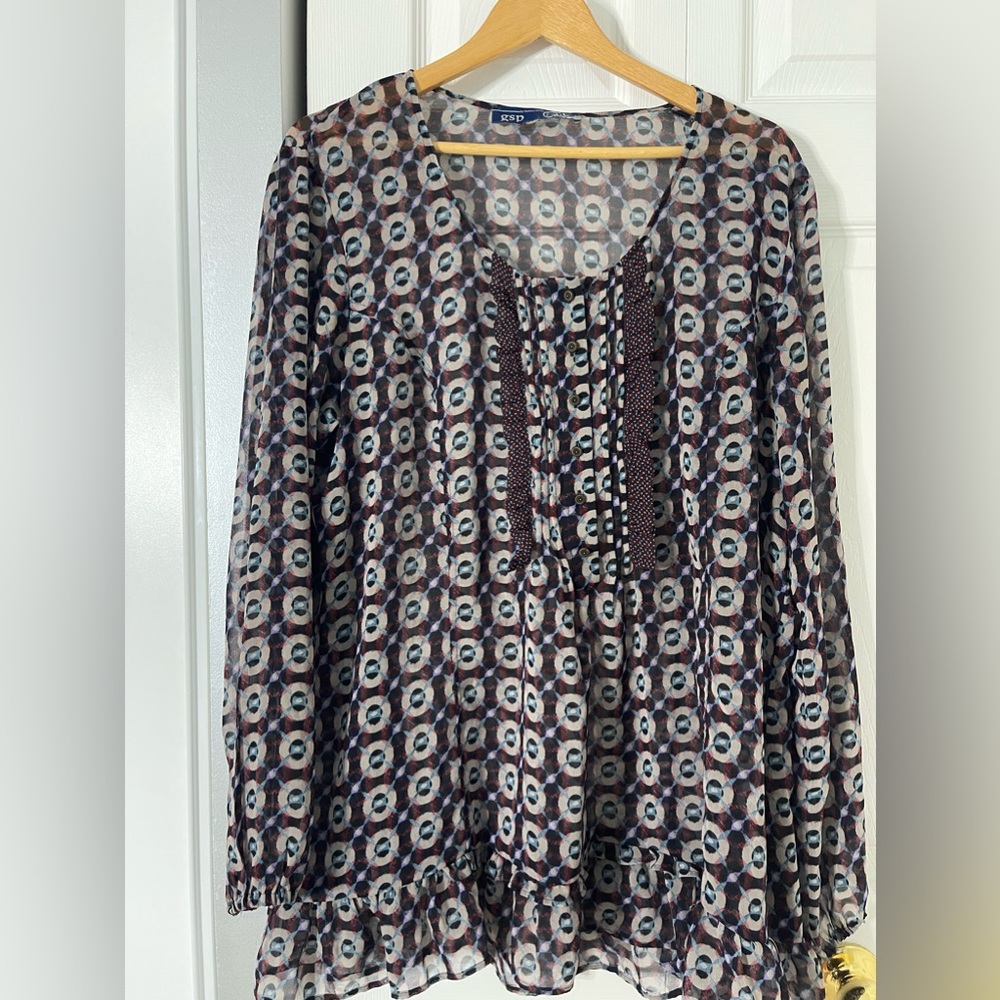 See through thin Blouse button down, long sleeve Plus size 2XXL cover up - Picture 2 of 5